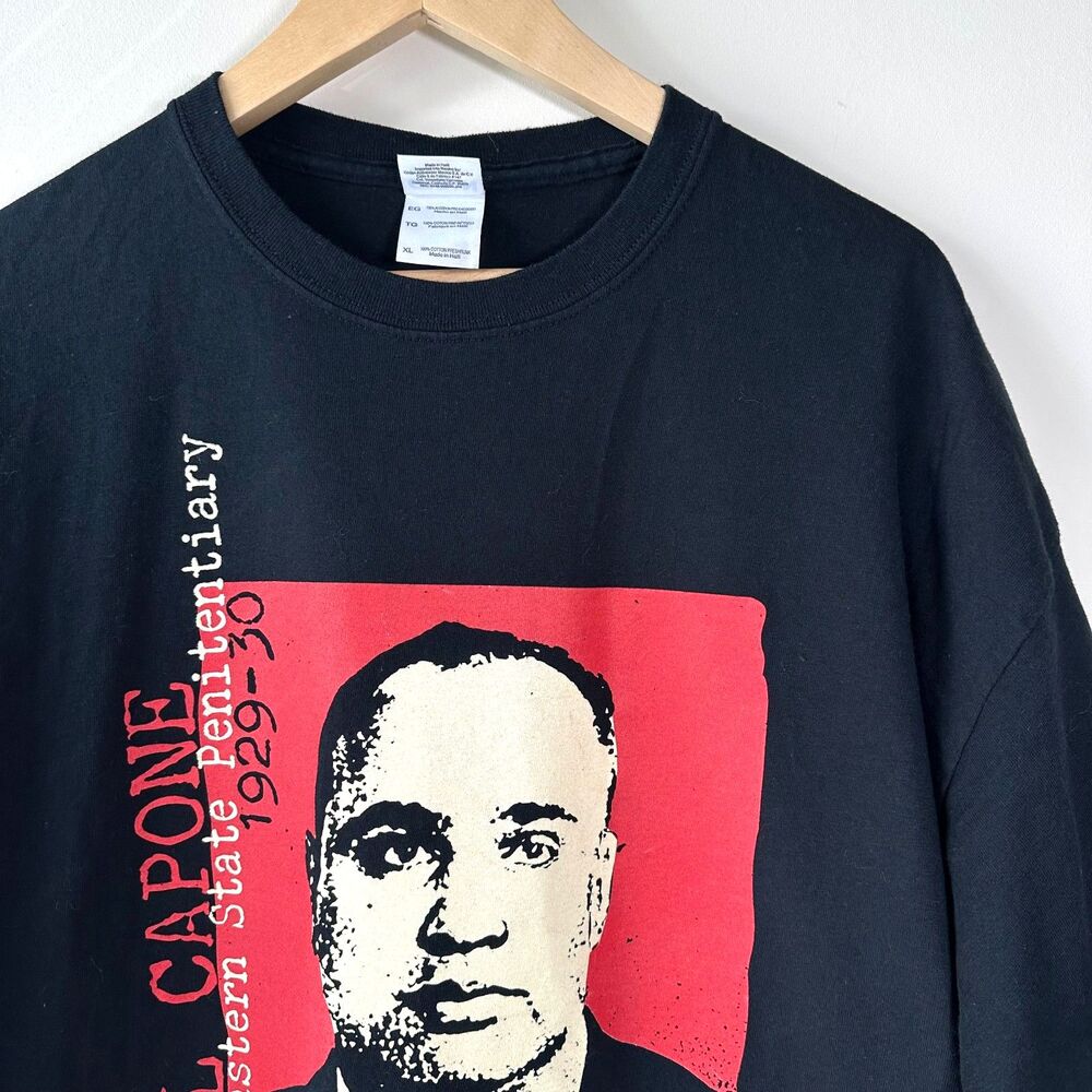 Vintage Al Capone Mugshot T-Shirt XL Black Gangster Mafia Chicago Mob Tee